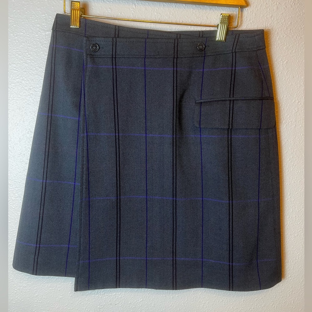 ACNE STUDIOS Wool Blend Grey Purple Striped Wrap Mini Skirt Size 40/US L